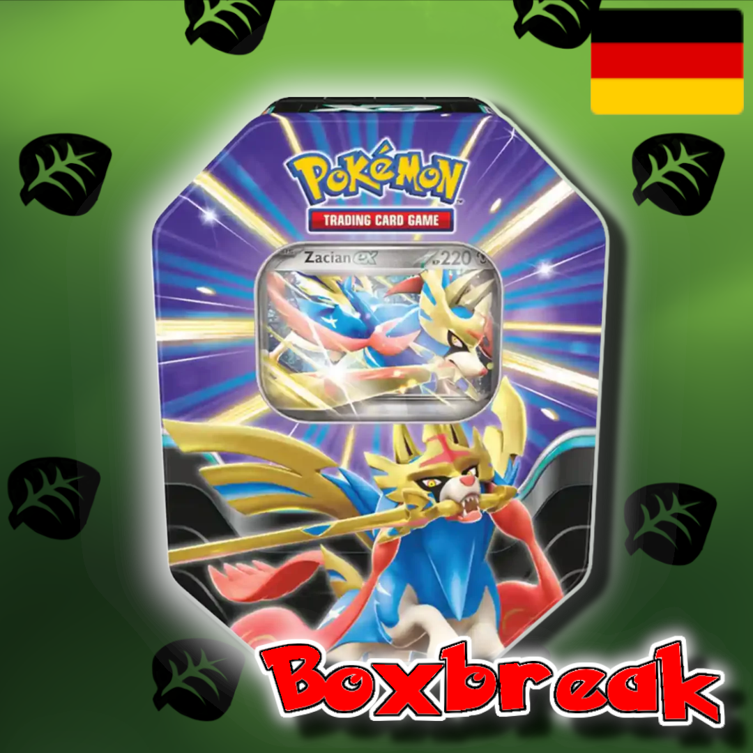 BOXBREAK Schlagkräftige Legenden Tins mit Koraidon EX / Zacian EX (De)