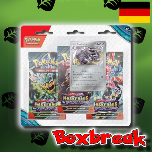 BOXBREAK Pokemon Maskerade im Zwielicht 3er Blister Relaxo/Knattatox (De)